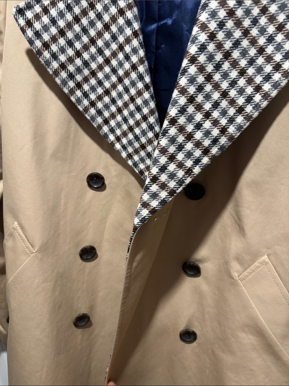 J CREW pleated trench coat plaid accent size medium - Picture 5 of 6